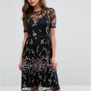 Miss Selfridge Black Floral Lace Mini Dress